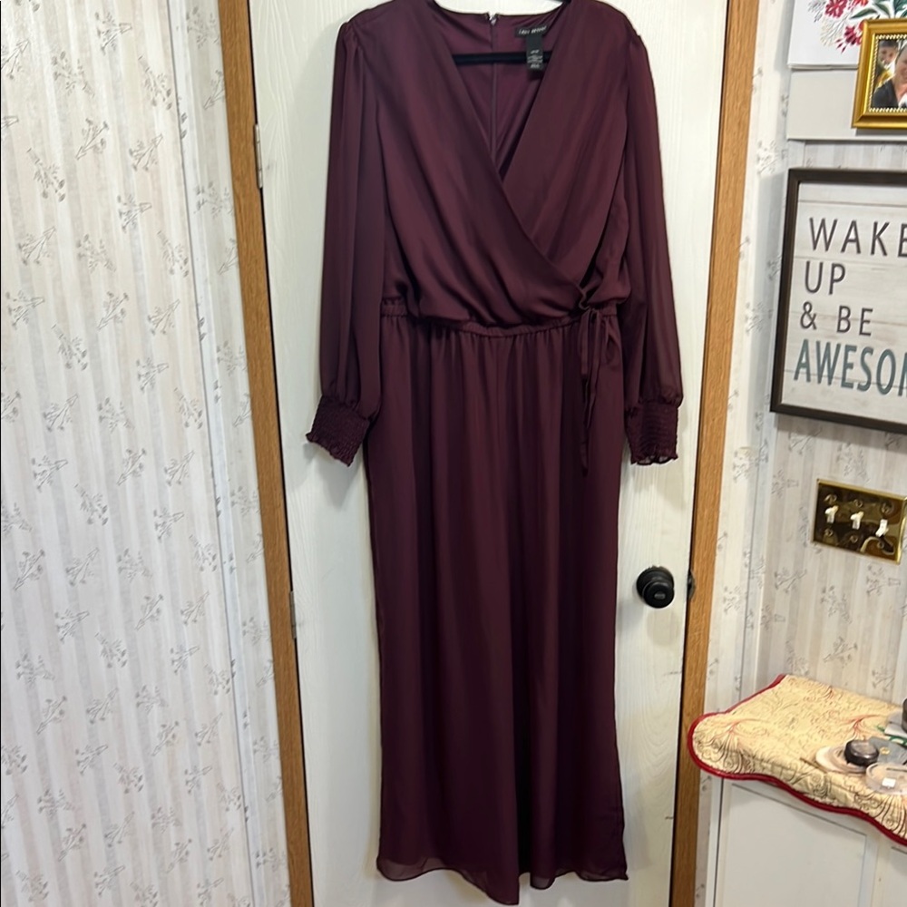 Lane Bryant Red and Purple Bishop Sleeve Wrap Gown